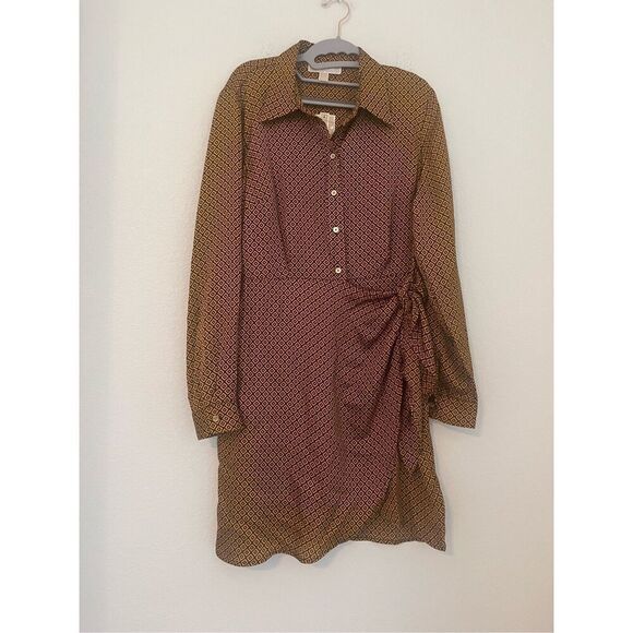 Michael Kors Women's Geometric Button Down Tie Dress NEW - Picture 1 of 5